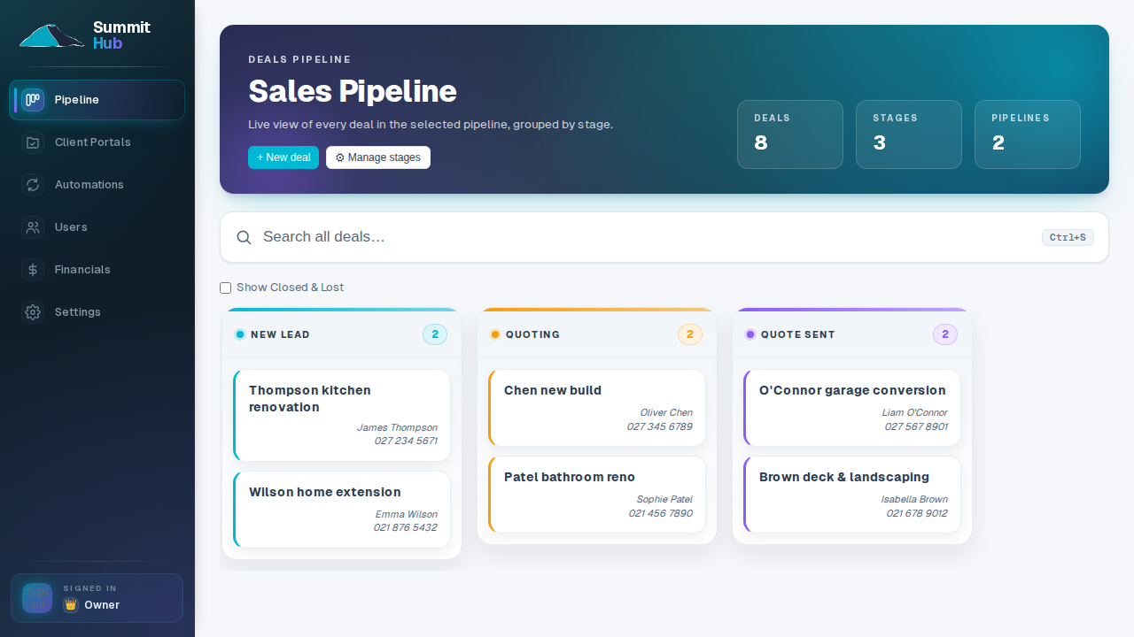 Summit Hub staff pipeline board